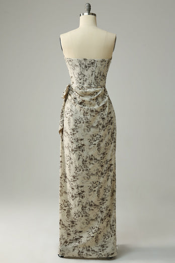Sheath Sweetheart Grey Printed Bridesmaid Dress with Belt