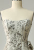 Load image into Gallery viewer, Sheath Sweetheart Grey Printed Bridesmaid Dress with Belt