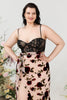 Load image into Gallery viewer, Sheath Spaghetti Straps Black Floral Plus Size Wedding Guest Dress with Slit