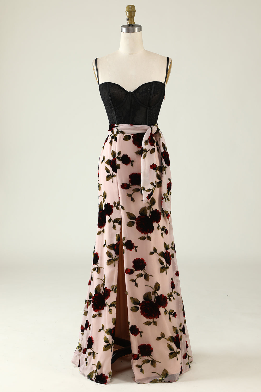 Floral Spaghetti Straps Prom Dress with Slit