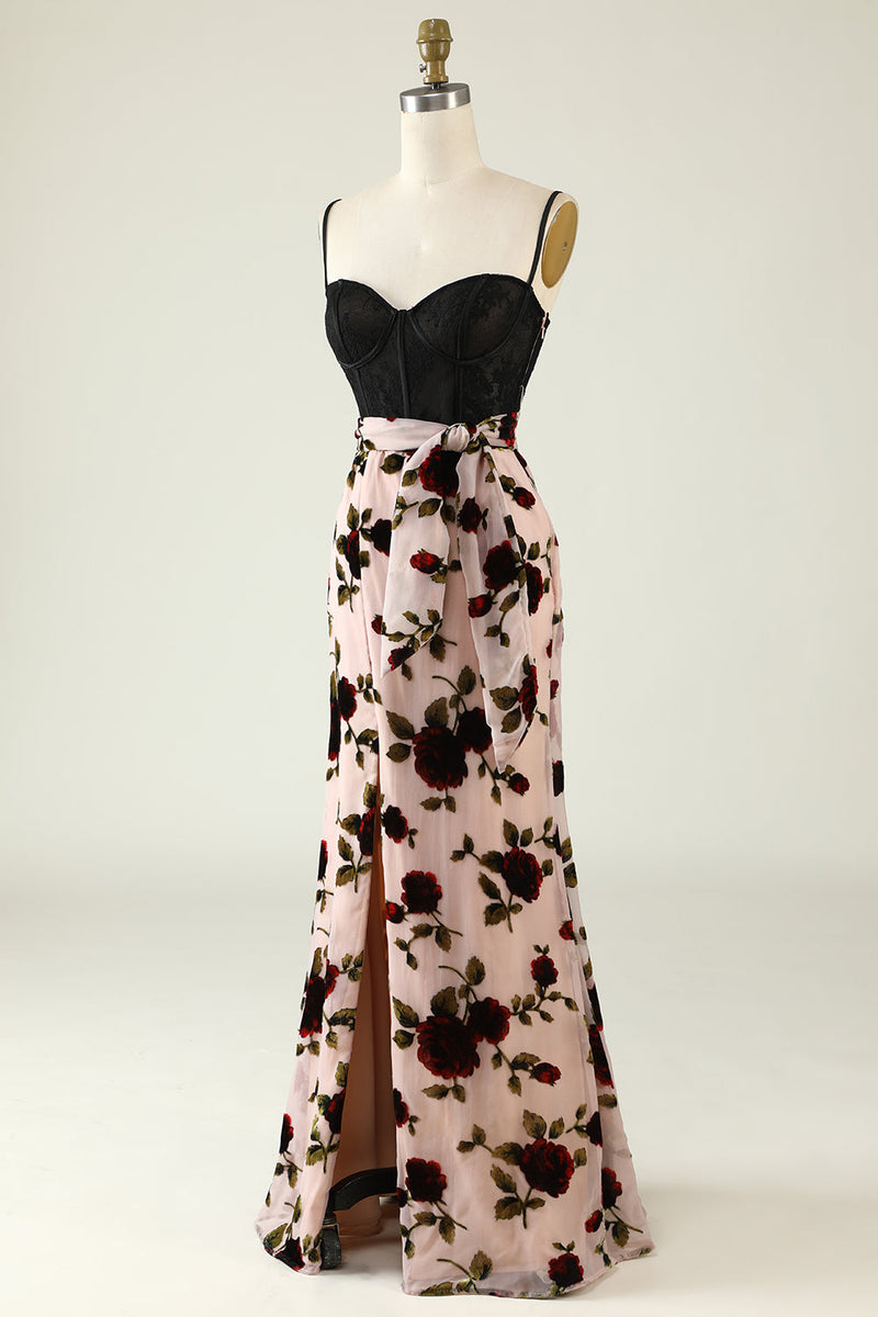 Load image into Gallery viewer, Floral Spaghetti Straps Prom Dress with Slit