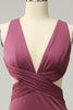 Load image into Gallery viewer, Sheath Deep V Neck Desert Rose Long Plus Size Formal Dress with Split Front