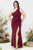 Mermaid One Shoulder Desert Rose Plus Size Wedding Guest Dress with Slit