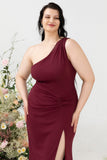 Mermaid One Shoulder Desert Rose Plus Size Wedding Guest Dress with Slit