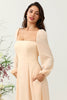 Load image into Gallery viewer, A Line Square Neck Peach Long Bridesmaid Dress with Sleeves
