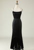 Load image into Gallery viewer, Spaghetti Straps Black Satin Prom Dress with Fringes