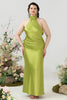 Load image into Gallery viewer, Sheath Halter Open Back Lemon Green Plus Size Wedding Guest Dress