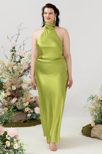 Sheath Halter Open Back Lemon Green Plus Size Wedding Guest Dress