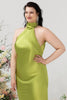 Load image into Gallery viewer, Sheath Halter Open Back Lemon Green Plus Size Wedding Guest Dress