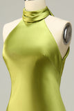 Halter Open Back Lemon Green Long Bridesmaid Dress