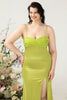 Load image into Gallery viewer, Sheath Spaghetti Straps Lemon Green Plus Size Wedding Guest Dress with Silt