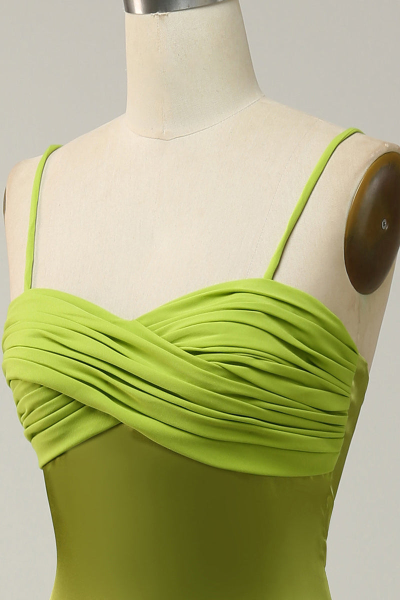 Load image into Gallery viewer, Sheath Spaghetti Straps Lemon Green Bridesmaid Dress with Silt