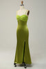 Load image into Gallery viewer, Sheath Spaghetti Straps Lemon Green Bridesmaid Dress with Silt