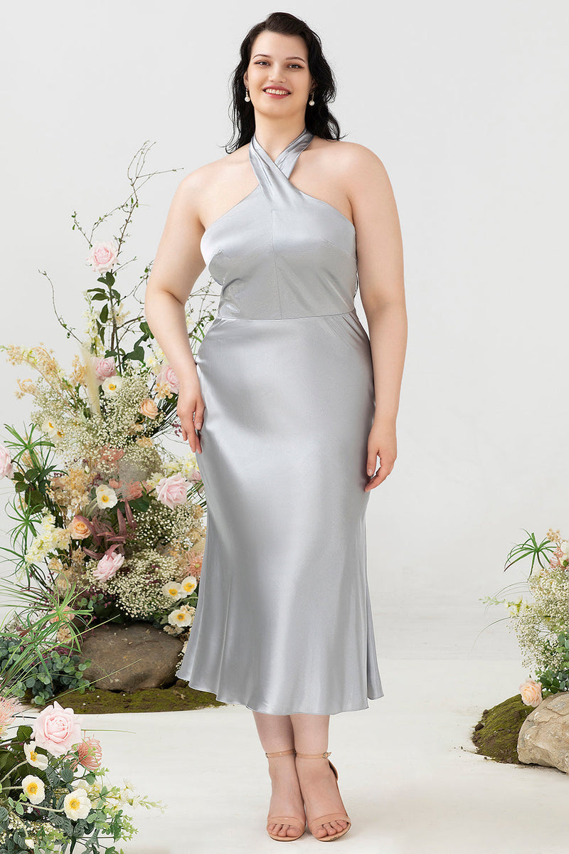 Load image into Gallery viewer, Sheath Halter Neck Silver Plus Size Wedding Guest Dress