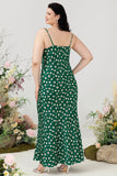 Green Floral Print Summer Plus Size Bridesmaid Dress