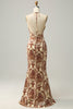 Load image into Gallery viewer, Mermaid Printed Brown Long Bridesmaid Dress