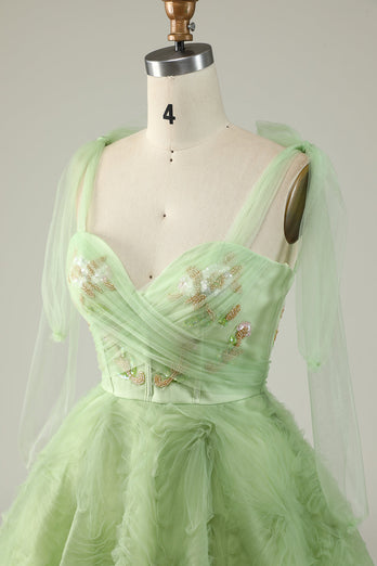 Sweetheart Green A Line Cocktail Dress with Beading