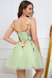 A Line Spaghetti Straps Green Short Graduation Dress with Appliques