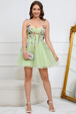 A Line Spaghetti Straps Green Short Graduation Dress with Appliques