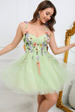 A Line Spaghetti Straps Green Short Graduation Dress with Appliques