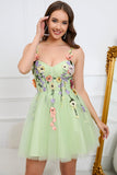 A Line Spaghetti Straps Green Short Graduation Dress with Appliques