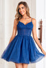 Load image into Gallery viewer, Navy Corset A-Line Tulle Short Graduation Dress