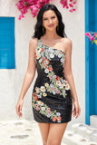 Bodycon One Shoulder Black Sequin Beading Graduation Dress