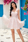 Unique A Line Spaghetti Straps Grey Green Printed Short Graduation Dress