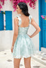 Load image into Gallery viewer, Cute A Line Spaghetti Straps Blue Printed Short Graduation Dress