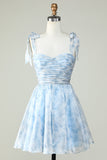 Blue A Line Spaghetti Straps Graduation Dress