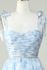 Load image into Gallery viewer, Blue A Line Spaghetti Straps Graduation Dress