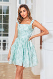 Cute A Line Blue Printed Short Graduation Dress