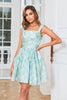 Load image into Gallery viewer, Cute A Line Off the Shoulder Blue Printed Short Graduation Dress with Ruffles