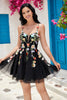 Load image into Gallery viewer, Stylish A Line Spaghetti Straps Black Short Graduation Dress with Appliques