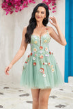 Cute A Line Spaghetti Straps Light Green Short Graduation Dress with Appliques