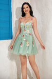 Cute A Line Spaghetti Straps Light Green Short Graduation Dress with Appliques