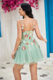 Cute A Line Spaghetti Straps Light Green Short Graduation Dress with Appliques