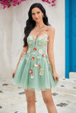 Cute A Line Spaghetti Straps Light Green Short Graduation Dress with Appliques