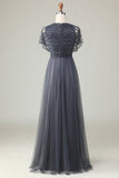 Tulle A-Line Beaded Eucalyptus Bridesmaid Dress with Sequins