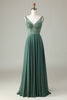 Load image into Gallery viewer, Confidently Charismatic A Line V Neck Eucalyptus Long Bridesmaid Dress with Beading