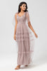 Load image into Gallery viewer, Keeper of My Heart A-Line V Neck Dusty Pink Long Bridesmaid Dress with Beading