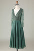 Load image into Gallery viewer, A Line Eucalyptus V-Neck Beaded Long Sleeves Bridesmaid Dress