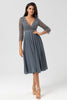 Load image into Gallery viewer, Keeper of My Heart A Line V-Neck Eucalyptus Bridesmaid Dress with Long Sleeves