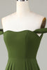 Load image into Gallery viewer, A-Line Off The Shoulder Olive Bridesmaid Dress with Slit