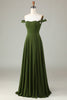Load image into Gallery viewer, A-Line Off The Shoulder Olive Bridesmaid Dress with Slit