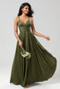 Load image into Gallery viewer, Grand Beauty A Line Spaghetti Straps Olive Long Bridesmaid Dress with Ruffles