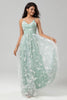 Load image into Gallery viewer, Captured Your Heart A Line Spaghetti Straps Matcha Long Bridesmaid Dress with Appliques