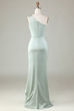 One Shoulder Matcha Bridesmaid Dress with Ruffles