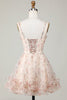 Load image into Gallery viewer, Champagne A-Line Corset Floral Short Graduation Dress