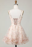 Champagne A-Line Corset Floral Short Graduation Dress